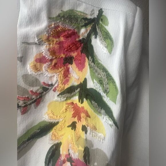 DRAPER & DAMONS OPEN FRONT WHITE FLORAL EMBROIDERED 3/4 SLEEVE JACKET WOMENS XLP - Picture 3 of 5